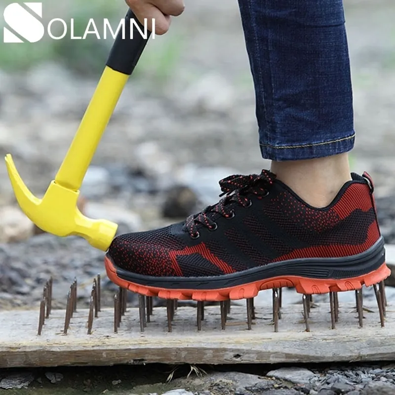 Sapatos de trabalho de segurança de aço de aço de aço de tênis de malha respirável tênis de malha respirável Sapatos de construção masculinos 210315