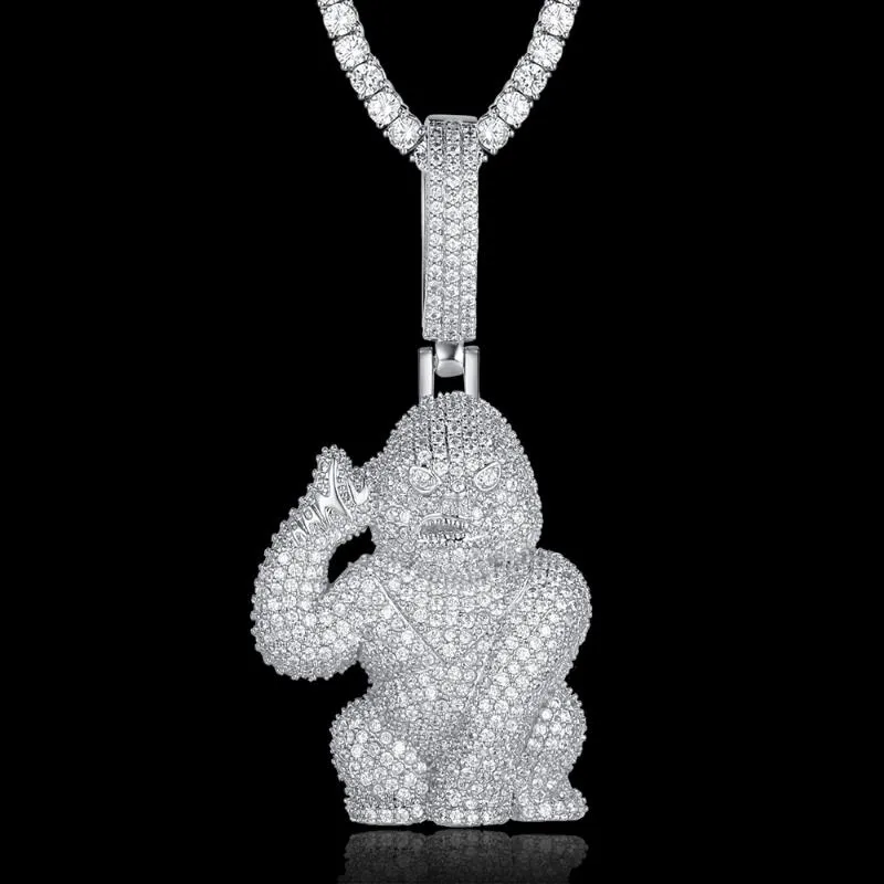 Pendant Necklaces 100% Micro Zircon Hip Hop Orangutan Holding Gun Necklace For Men Jewelry Iced Out Tennis Chain GiftPendant
