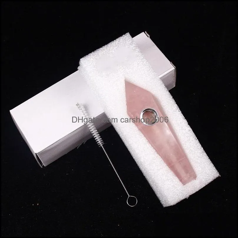 Natural Crystal Pink Smoking Pipes Tobacco Energy stone women modern Gemstone Pipe Tower Quartz Points with Gift Box
