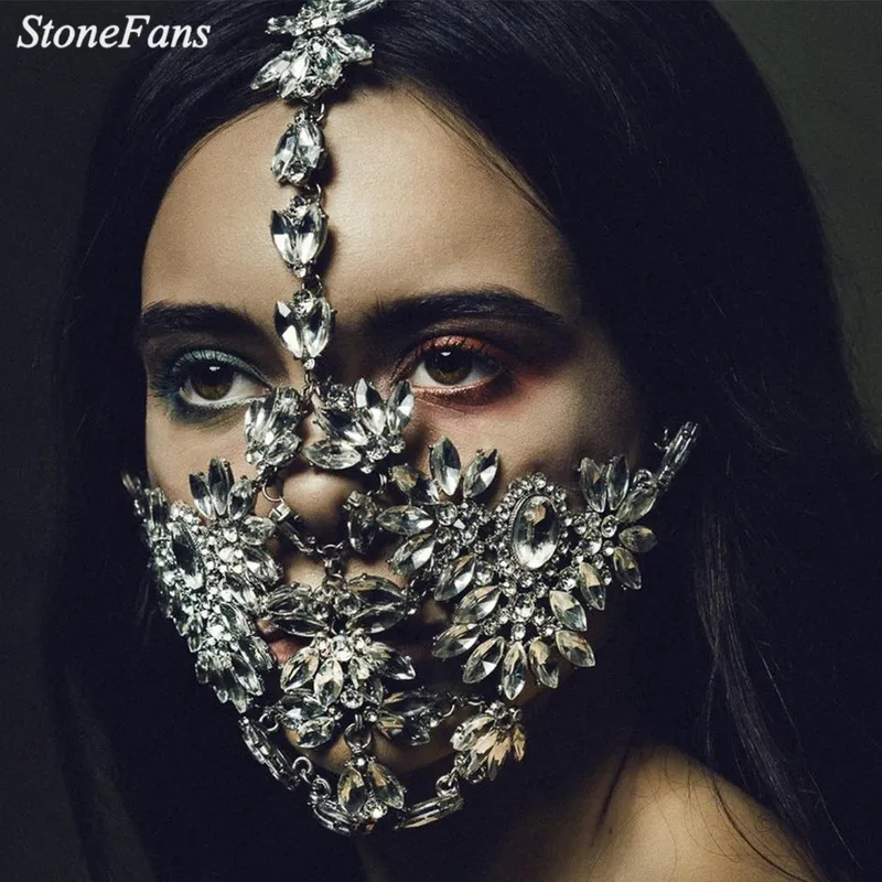 Stonefans Designer Party Crystal Flower Rhinestones Mask Masquerade smycken Dekorativ lyx Maskforface Design Women Gift 220715