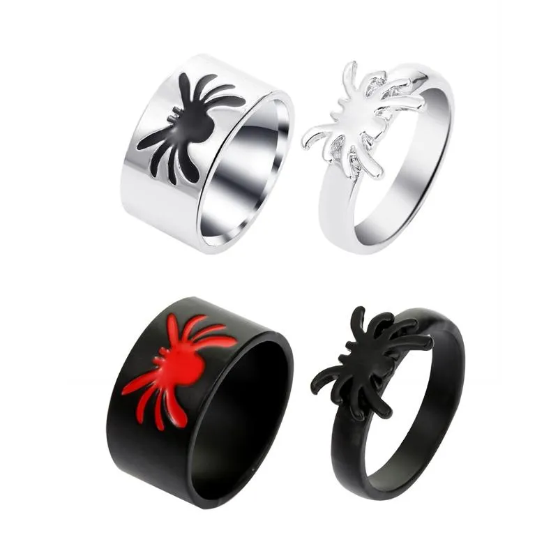 Anillos de racimo 2 unids punk spider band sets vintage animal dedo joyería para mujeres hombres halloween regalos negro blanco