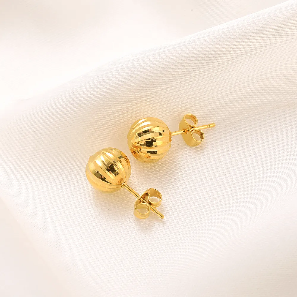 18K Yellow Fine Gold Earring Stud Solid Round Ball Beads Cartilage Piercing Stud Earrings New