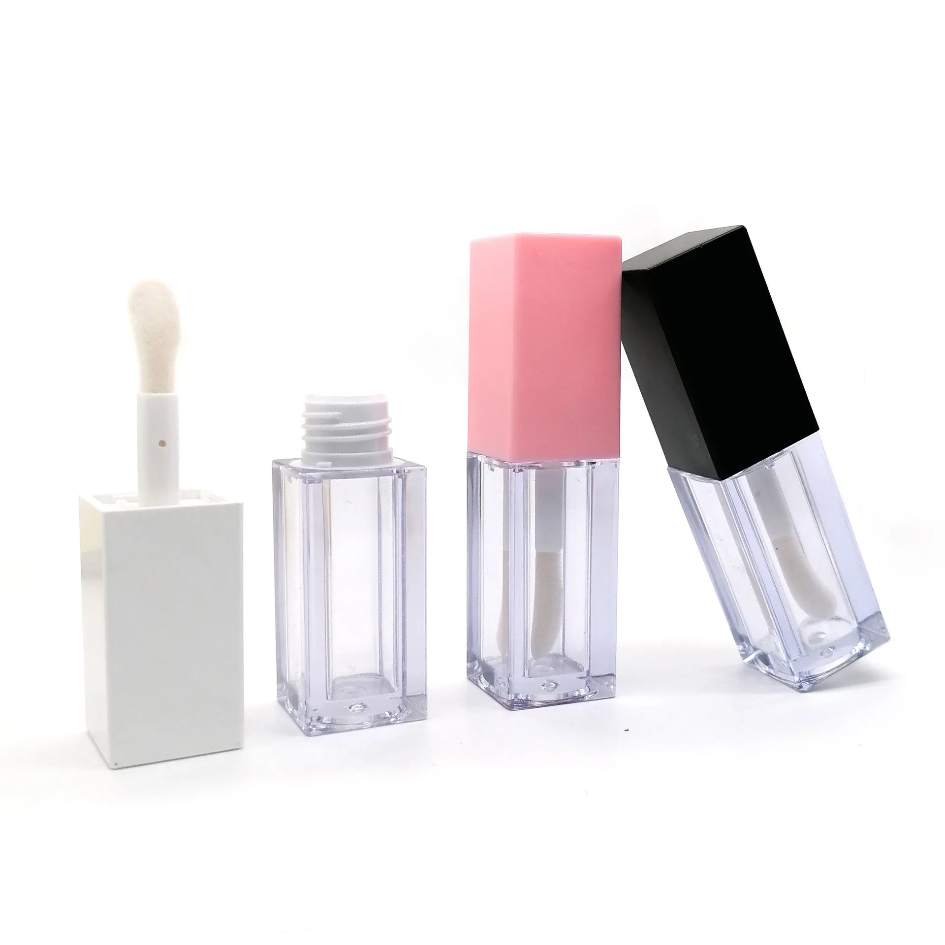 5 ml de luxe mini noir rose clair blanc en plastique carré plat brillant à lèvres baguette contenant des tubes