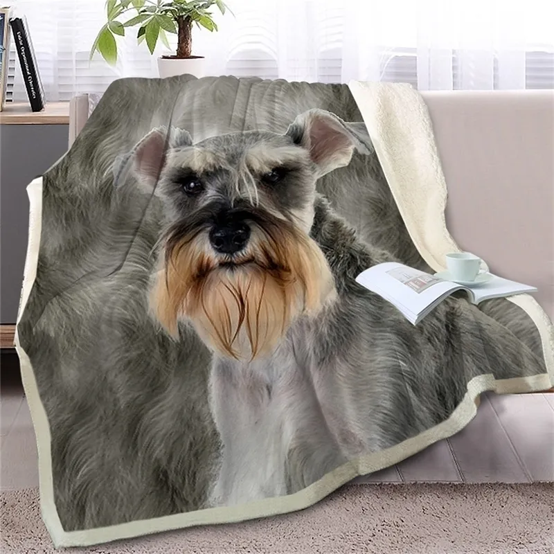 Schnauzer Throw Blanket on Bed Sofa 3D Dog Sherpa Fleece Animal Bedspreads Gray Fur Thin Quilt 150x200cm Y200417