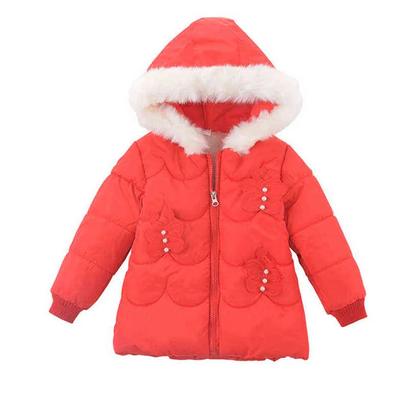 Baby flicka cothes barn förtjockad sammet fjäril huva varm bomullsjacka vinterparka jacka för flickor barn ytterkläder j220718