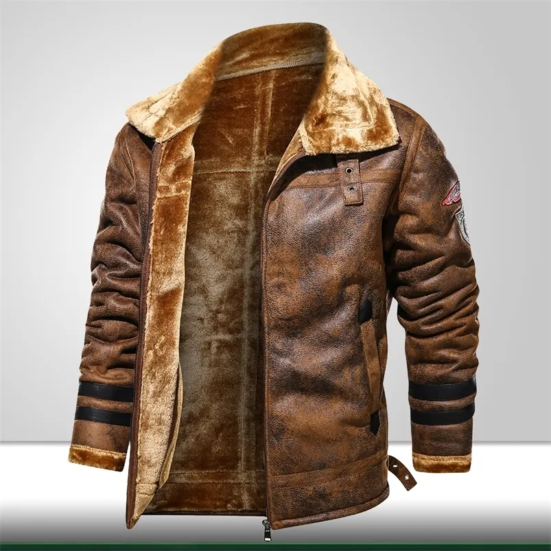 Giacca di pelle scamosciata degli uomini di modo di marca di inverno 2020 nuova annata caldo addensare cappotti di pelliccia mens velluto casual risvolto moto giacca di pelle LJ201013