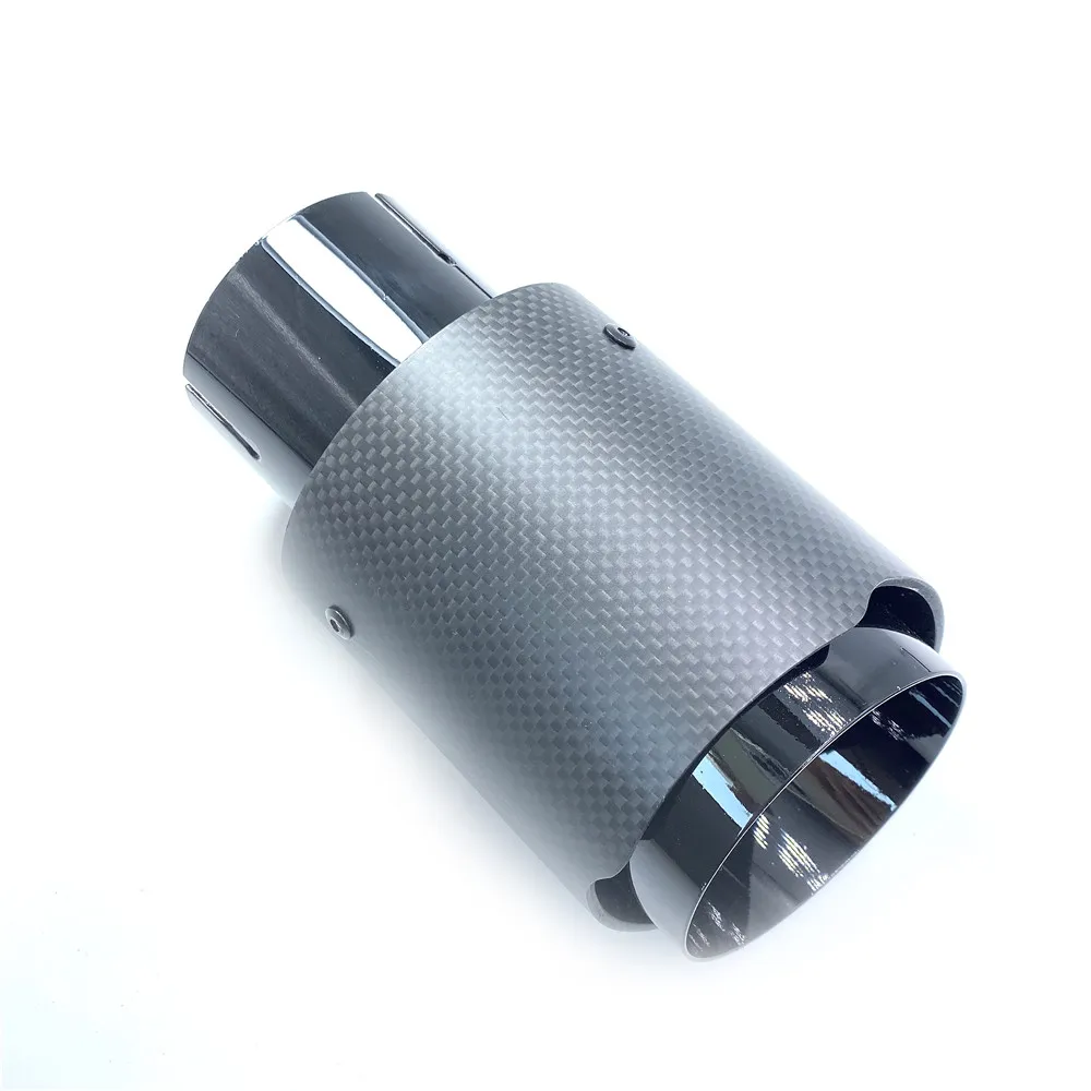 thumbnail image 2 of 76/89/101/114mm Outlet Glossy Carbon Fiber Universal Exhaust Tip - Black Stainless Steel 2 of 5