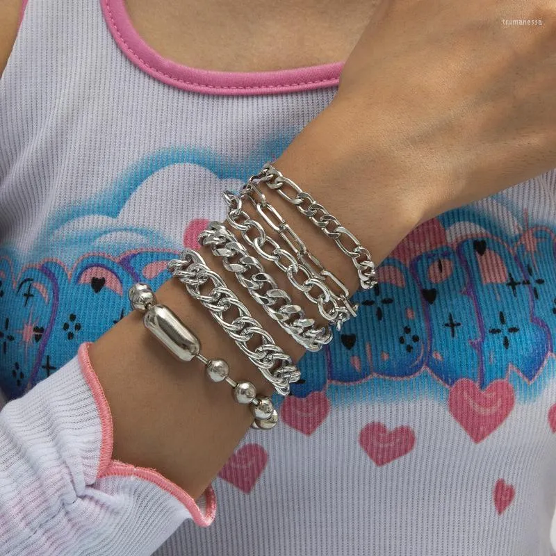 Link Chain 6pcs/Set Fashion Silver Color Chunky Twisted Armband For Woman Punk Round Pärlor smycken gåvor Trum22