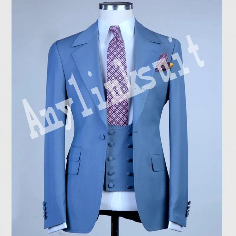 Özel Made Uyar Damat Smokin Erkekler Düğün Parti Balo Yemeği Giyim İş Takımları Blazer (Ceket + Pantolon + Yelek + Papyon) W1473