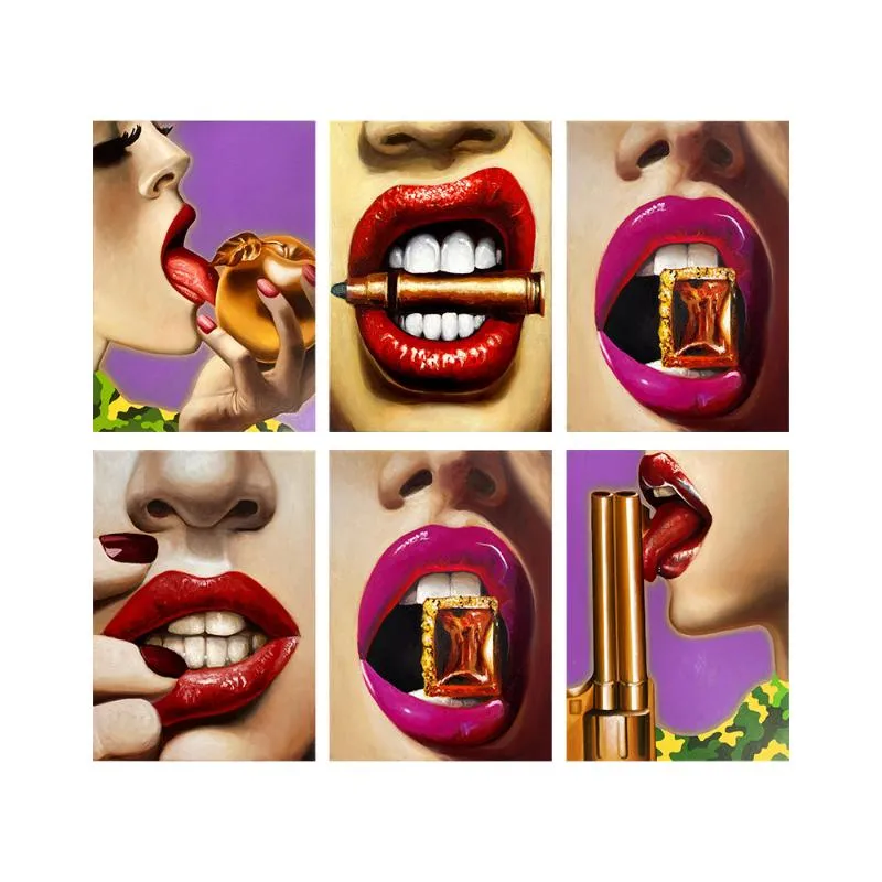 Artify Sexy Lips & Guns Canvas Print Bold Gem Accents For Living Room