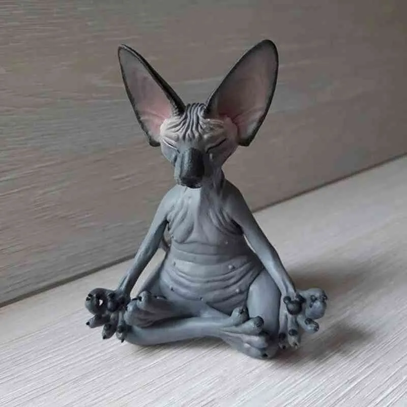 Yeni kedi heykelcik Meditasyon Heykeli Yoga Hayvan Meditasyon Sanat Heykeli Mikro Dekorasyon Bahçesi Ev Ofisi Süsleme