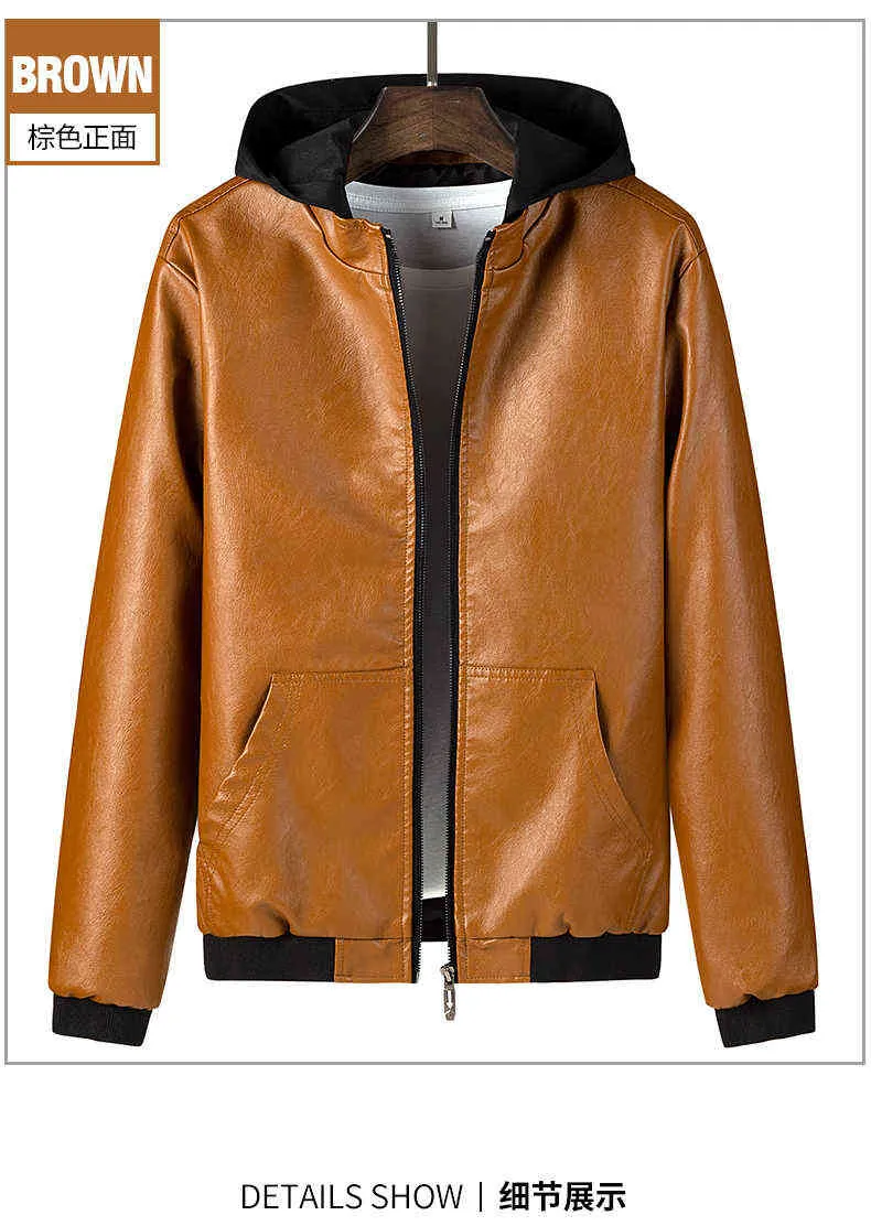 ジャケット・アウター fur leather jacket hoodie IntegerX Men's Leather Jacket Black Hoodie Zipper Autumn