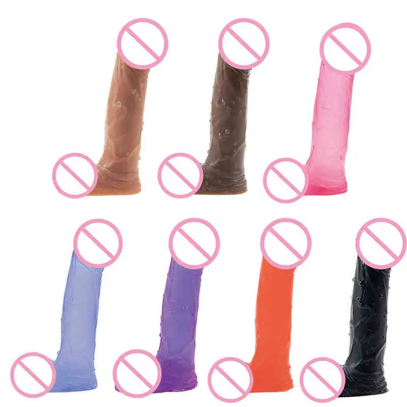 Nxy Dildos Small Steel Gun Color Transparent False Penis Simulation Jj Adult Male Massage Stick Point Sex Products 220601