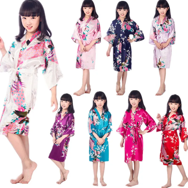 Wholesale Satin Kimono Pink Kimono Robe For Girls With Floral And
