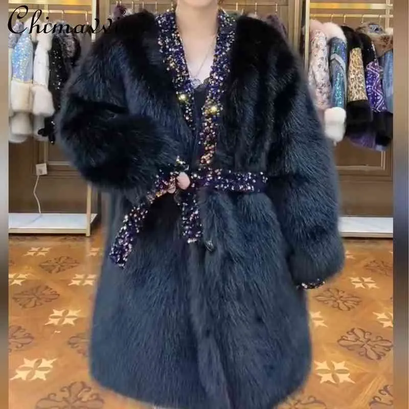 Fashion Fur Vrouw 2021 Winterkleding Toka Dubbel gezicht Wol Leer Warm zwaar ontwerp Casual Long Sleeve Elegant Baggy Jacket T220810
