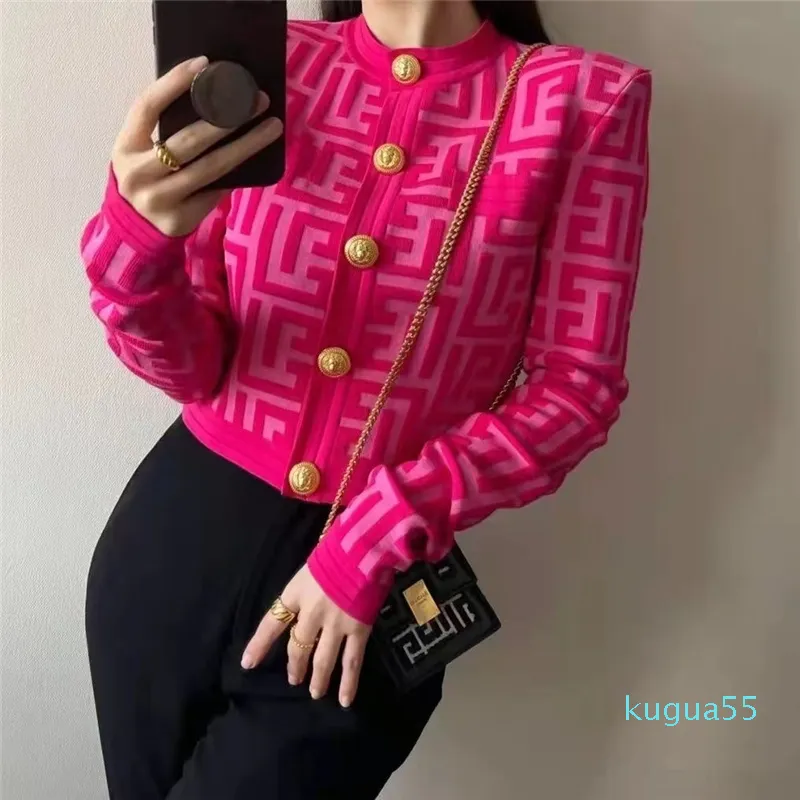 Elegant Women Wear occasions Vintage New Women High Quality Shoulder Pads Knitted Cardigan Female Chic Casual Sweater