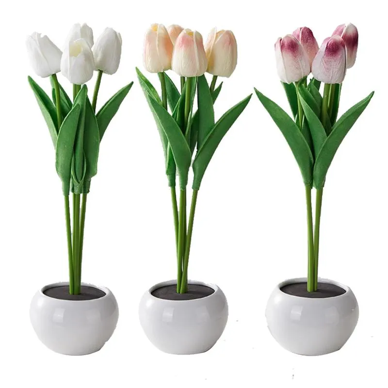 Veilleuses Tulipes Modernes Fleurs Artificielles Avec Lumière LED Atmosphère Artisanat Durable Pour Salon Centres De Table Patio DecorNight