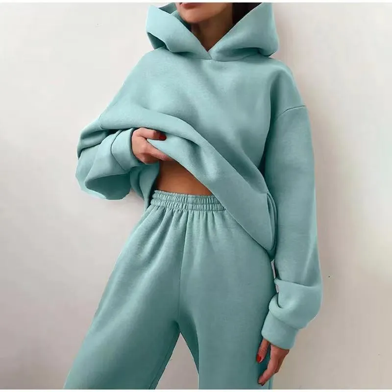 Mens Tracksuits Winter Two Piece Sets Women Tracksuit Oversized Suit Autumn Trouser Suits Female Sweatshirt Solid Sports Hoodie Sportswear 21660