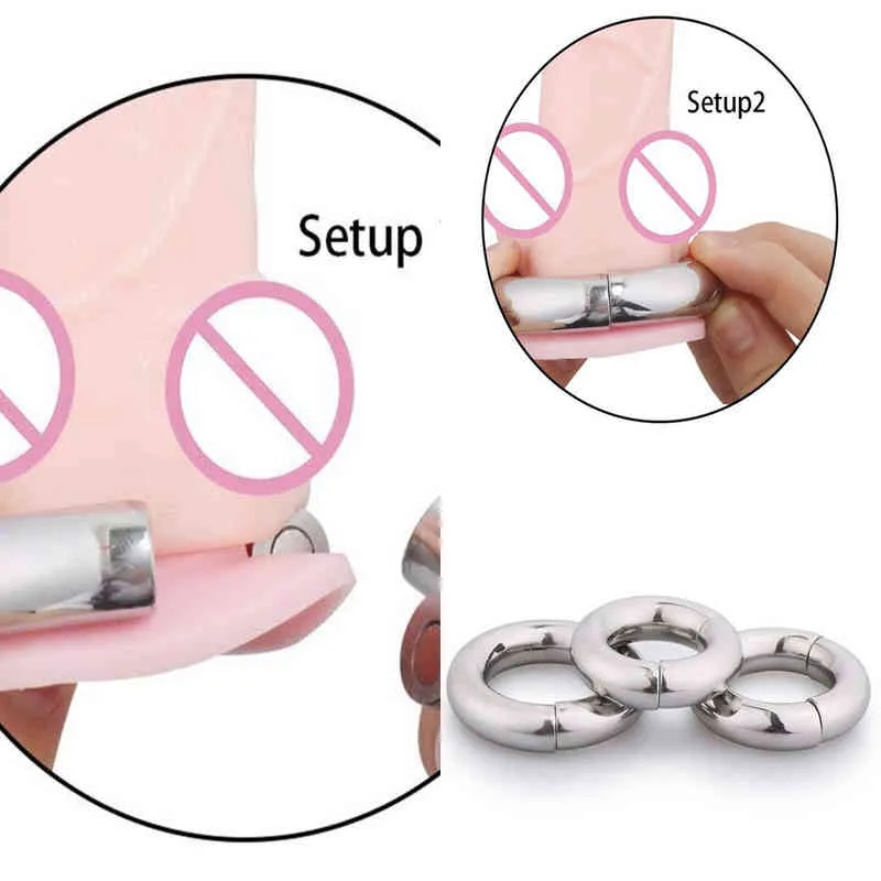 NXY Cockrings Metal Magnet Cock Anel Clamp Macho de castidade macho de castidade Aço inoxidável Cockring Dick Scrotum Bondage Gasta adulta brinquedos de sexo para homens 220505