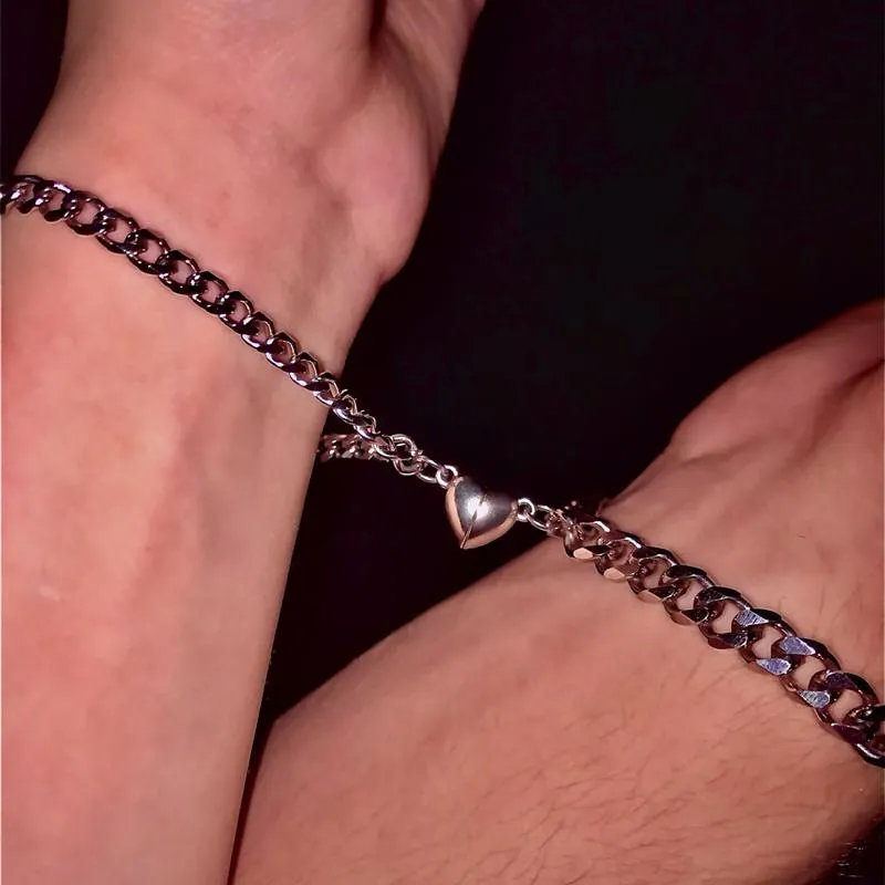 Urok bransolety magnesowe magnes para bransoletka dla miłośników atrakcja łańcucha kuba sparowana brazaletowa przyjaźń biżuteria bbf prezent Charm