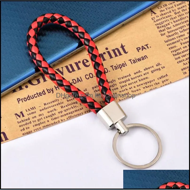 wholesale price PU Leather Braided Woven Rope Key Rings DIY bag Pendant KeyChain Holder Car Keyring Men Women Keychains