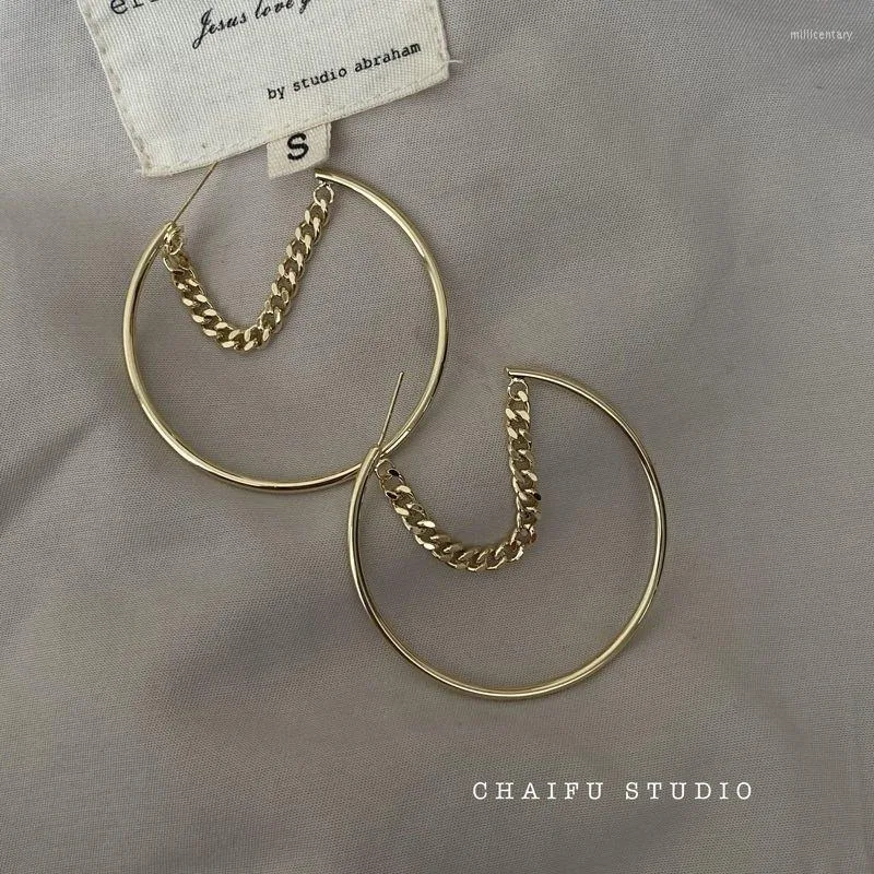 Hoop & Huggie Personality Trend Exaggerated Style Metal Circular Chain Earrings For Woman Cool Ear Ring Eardrop JewelryHoop