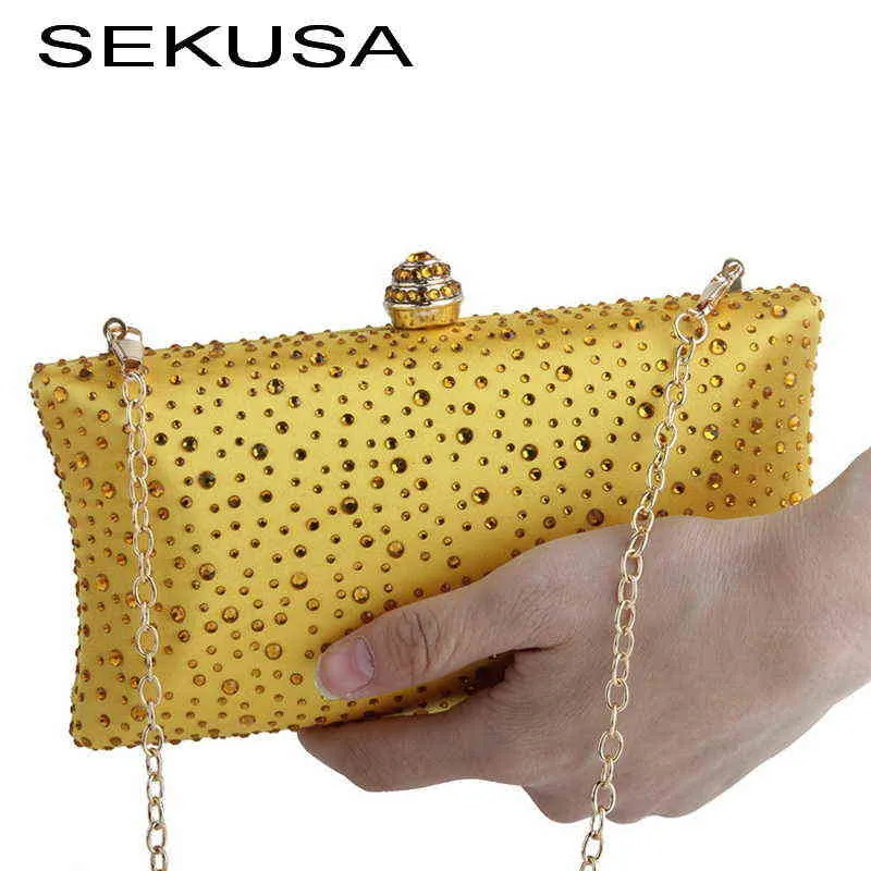 Evening Bags Sekusa Women Rhinestones Evening Bags Shoulder Chain Metal Clutch Evening Purse Small Ladies Party Handbags 220321