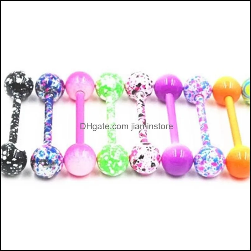 Tongue Rings Body Jewelry 100Pcs Piercing Ring Barbells Nipple Bar Mix Nice Colors Christmas Gift Bote0