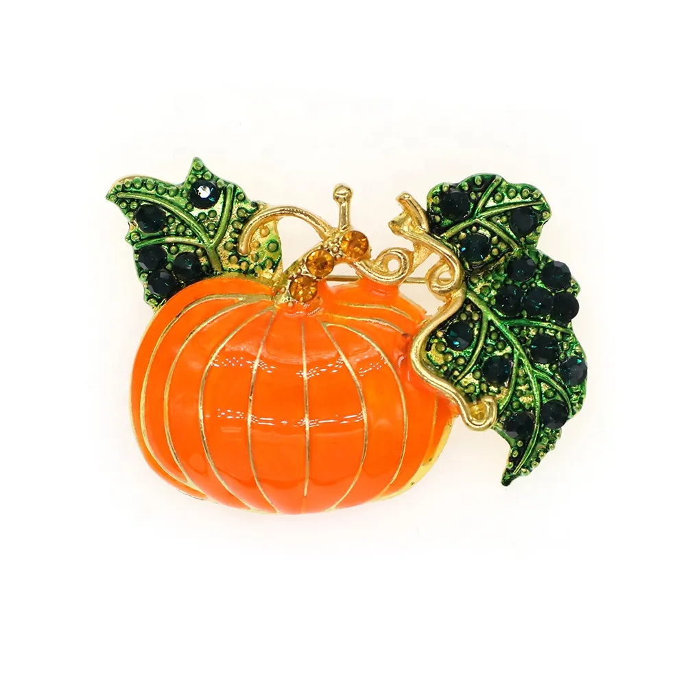 10 pc's/lot aangepaste broche oranje email pompoen met bladerenspelden voor Halloween -cadeau/decoratie