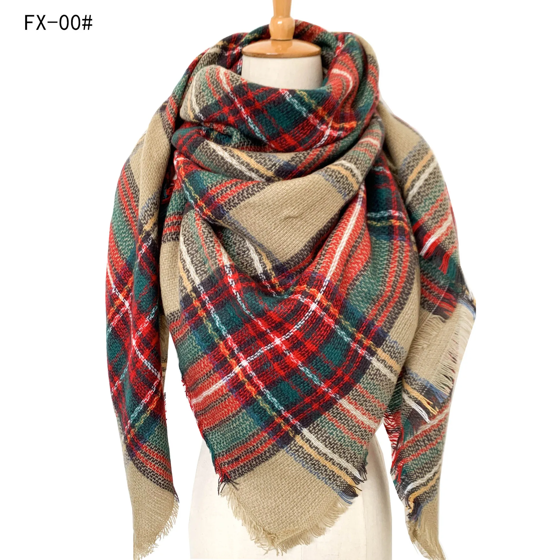 가을과 겨울 모방 캐시미어 확대 된 양면 화려한 격자 무늬 스카프 숙녀 숄