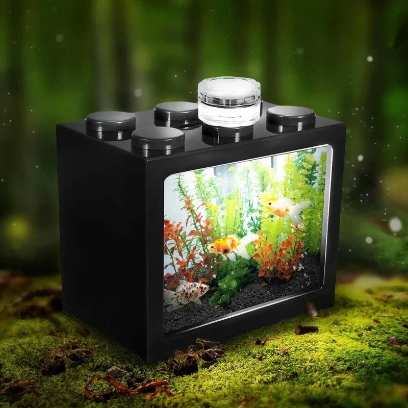 LED Mini Fish Tank 6 Colors Light Lamp rium Building Block Home Office Tea Table Decoration 12x 8x 10.5cm Y200917