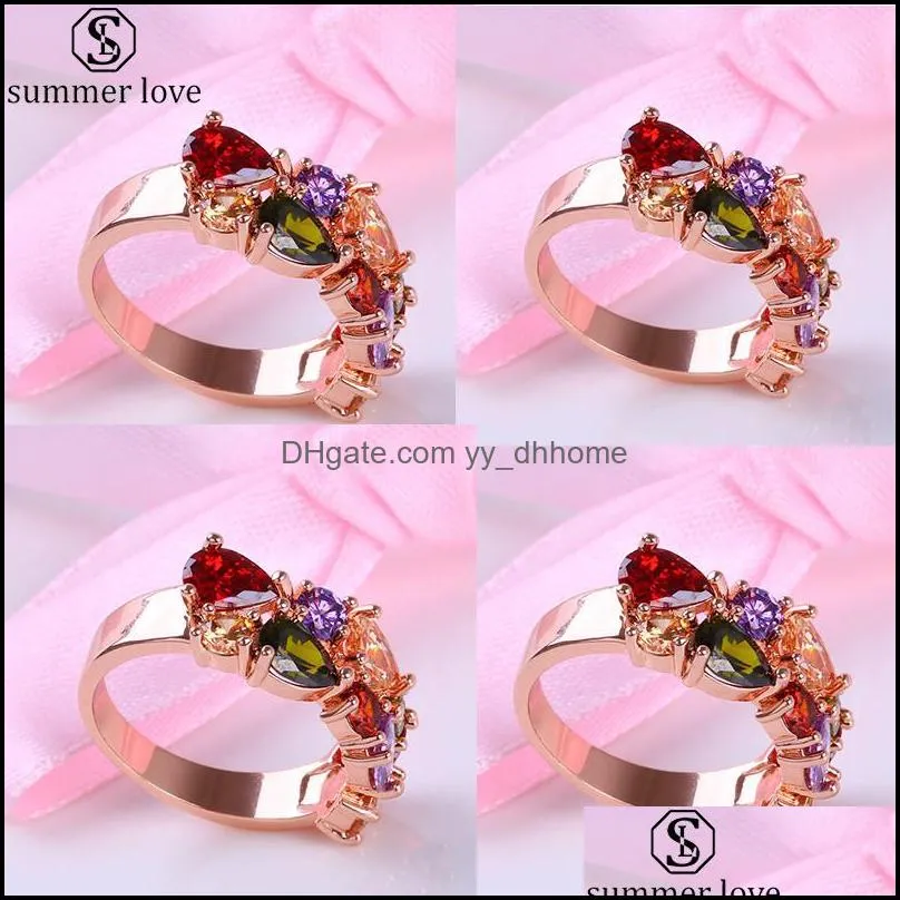 Bande Anneaux Bijoux Colorf Cubic Zirconia Or Rose Plaqué Promise Ring Pour Filles Femmes Taille 6 À 9 Comme Anniversaire De Mariage Jewe Dhtkh