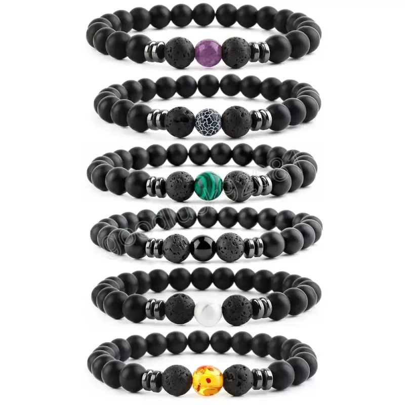 Handgjorda 8mm naturliga lava stenpärlor strängar armband grossist