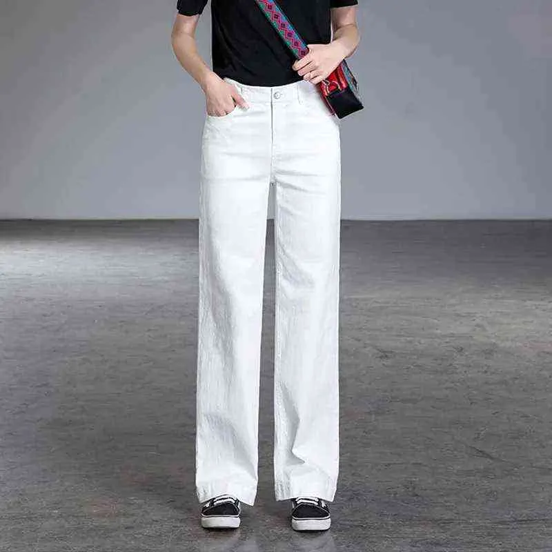 Blanc Droite Jeans Baggy Femmes Casual Mode Coréenne Taille Haute Pantalon Solide Sauvage Femme Noir Vintage Baggy Denim Pantalon Nouveau T220728