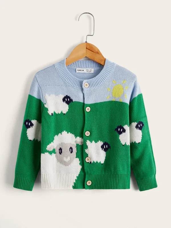 Toddler Boys Buttoned Front Sheep Pattern Cardigan SHE