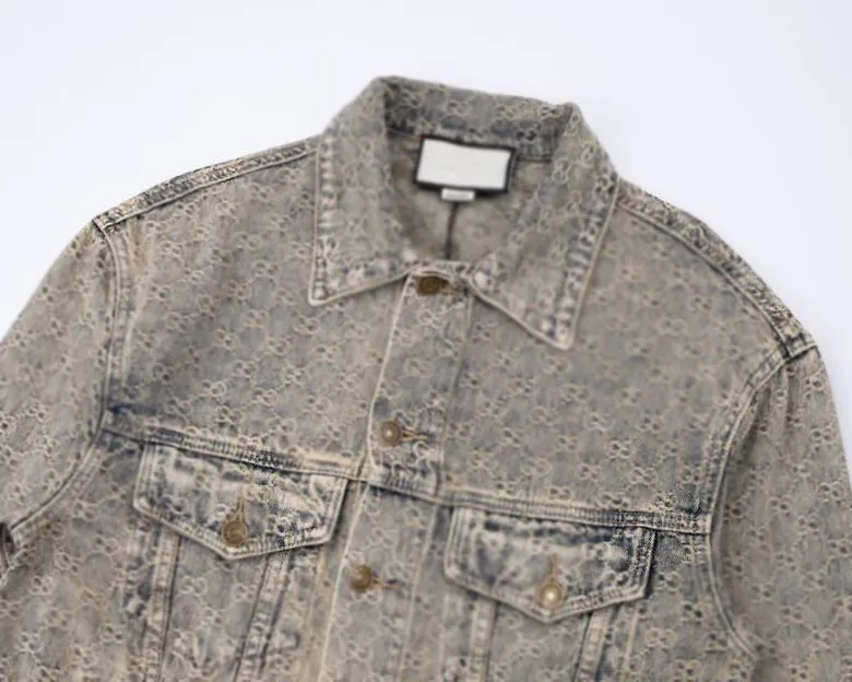 FW22 new limited denim shirt full body jacquard embroidered denim jacket  mens and womens same long sleeves