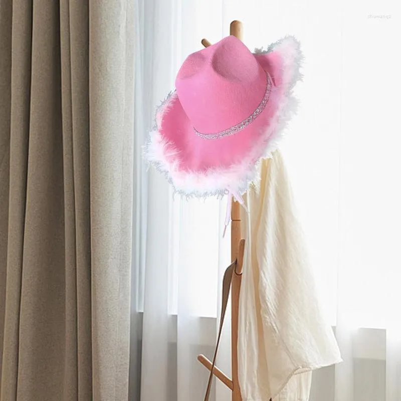 Boinas de chapéu de cowboy chapéus de sol rosa para meninas mulheres adultos adultos hen noturs vestido de festa upberets