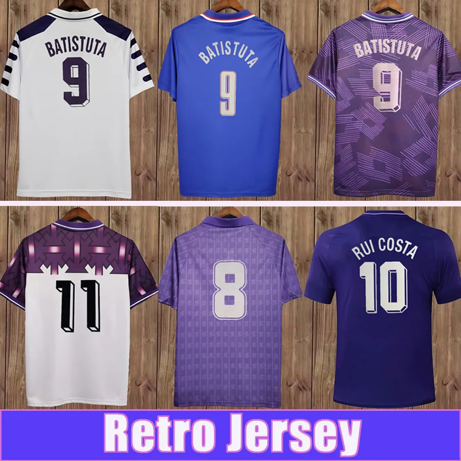 1998 1999 Fiorentina BATISTUTA RUI COSTA Maillots de football pour hommes Accueil Violet Blanc RETRO Maillot de football Adulte Manches courtes Uniformes