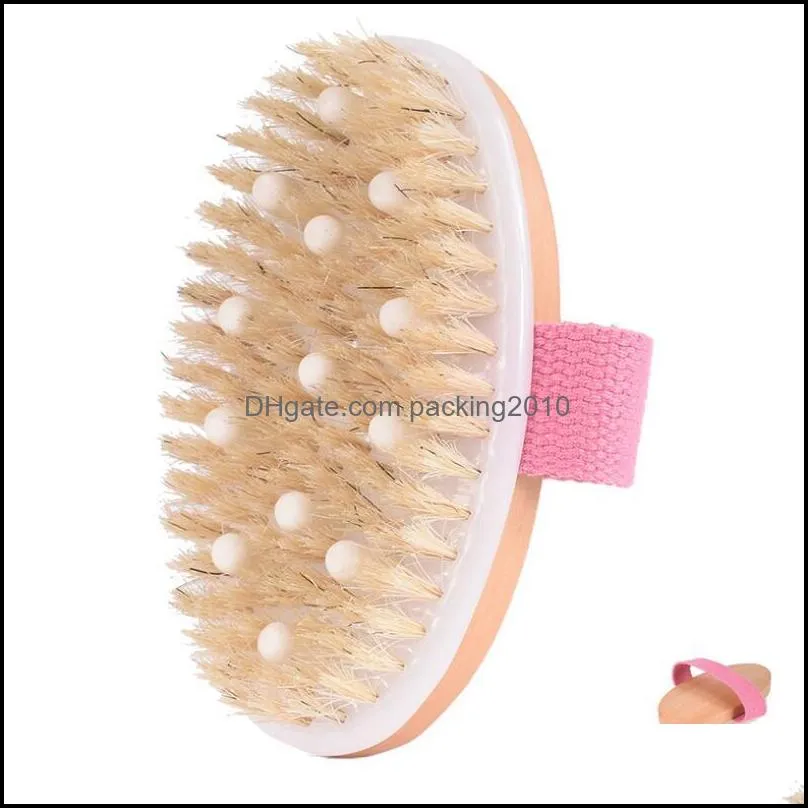 Unisex soft bead natural boar bristles shower brush Dry skin body brush remove dead skin body brush