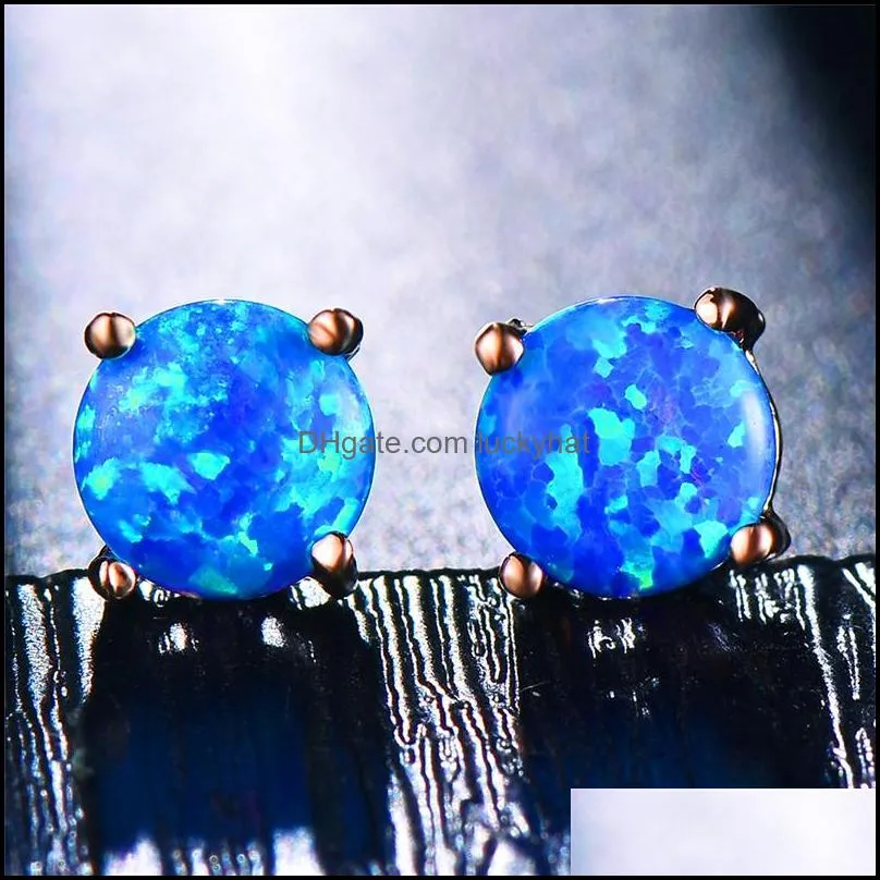 Fashion Opal Stud Earrings For Women Bridal Purple Pink Blue Tiny Opal Earrings Wedding Party Jewelry