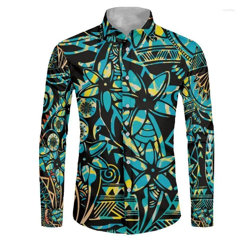 Men's Dress Shirts 6xl Oversized Polynesian Long Sleeve Shirt Men Custom Logo Plus Size For Elegant Casual Mens 2022Men's Vere22