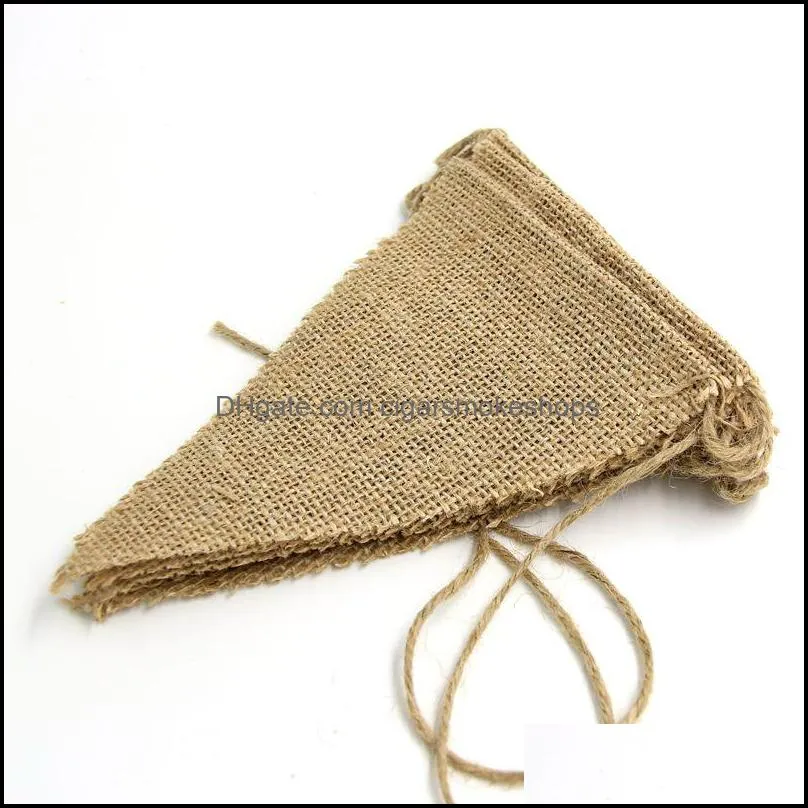 15 Flags Vintage Jute Hessian Burlap Bunting Banner Wedding party Photography Props Decoration Banner