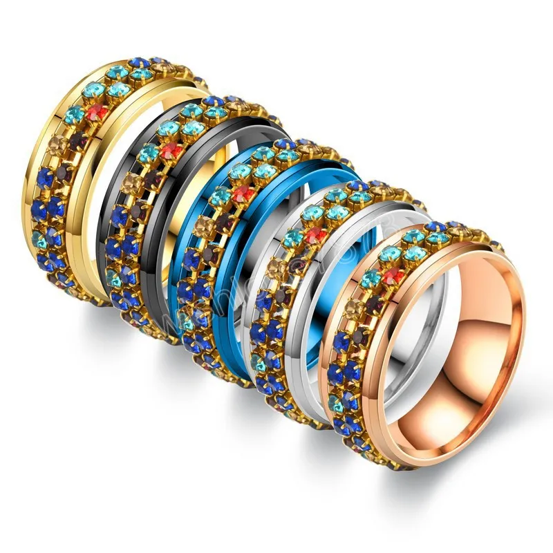 Anello da dito in acciaio al titanio con diamante da 8 mm Anello da donna in cristallo gotico di lusso per uomo, accessori per gioielli per feste di nozze