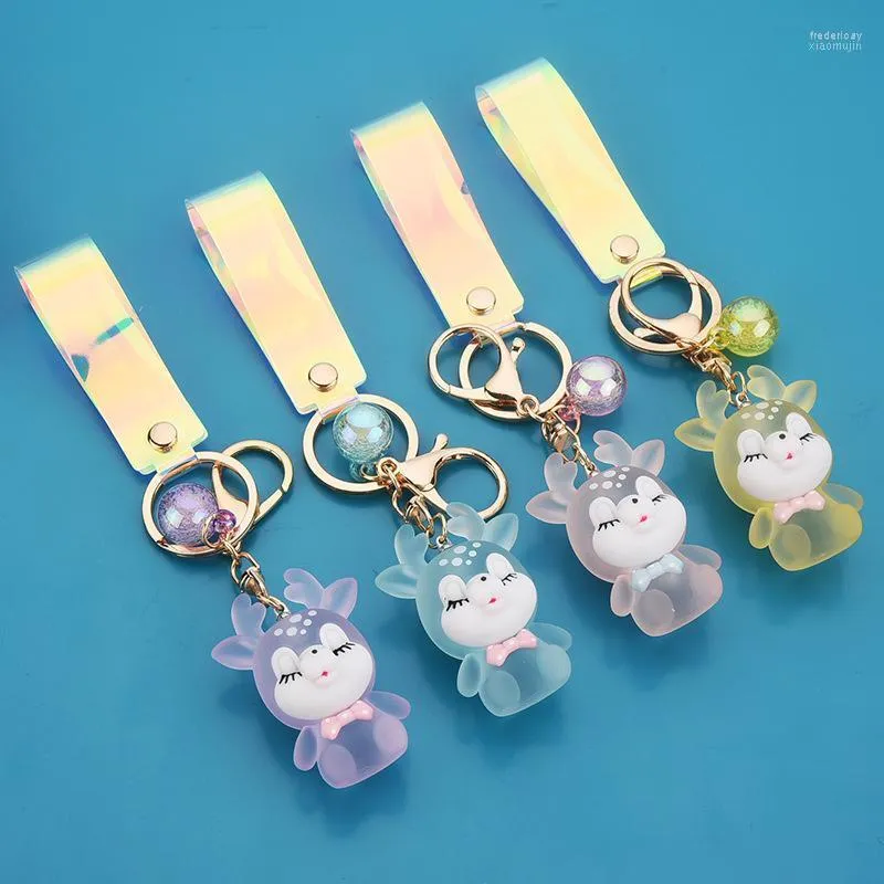 Keychains Creative Christmas Gift Luminous Elk Pendant Glow Frosted Sika Deer Keychain Keyring Handbag Charms Fred22