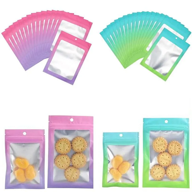 100Pcs / Lot Resealable 알루미늄 호일 백 셀프 씰링 그라데이션 컬러 냄새 방지 백 파우치