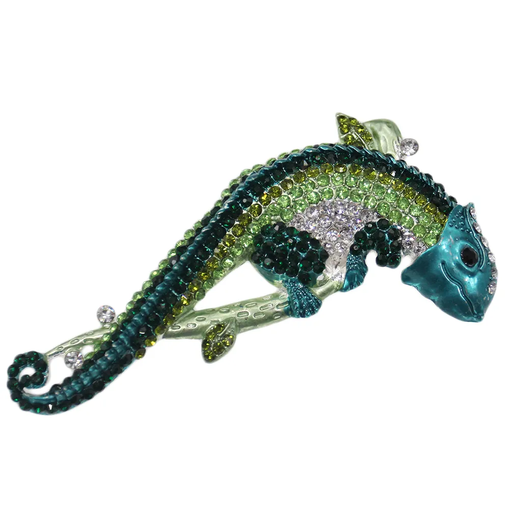 100pcs/lot Large Luxury Green Lizard Brooches Crystal Rhinestone Insect Animal Brooch Pin For Men