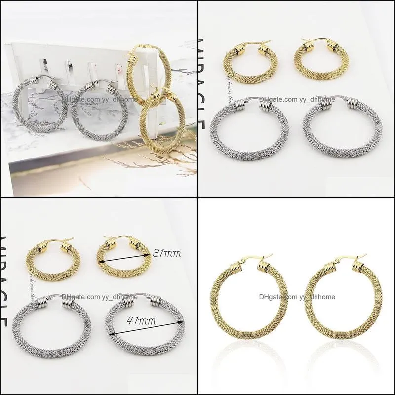 Fashion Jewelry Stainless Steel Stranded Wire Mesh Earrings Women`s Party Wedding Gift Wholesale E-613 Hoop & Huggie