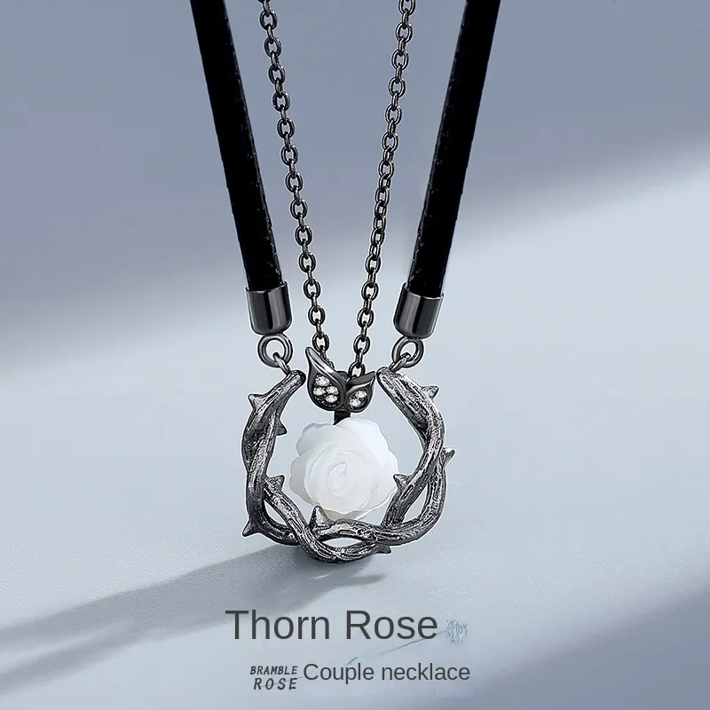 New Thorn Rose Couple Necklace Female S925 Sterling Silver Niche Design White Shell Pendant Clavicle Chain All-Match