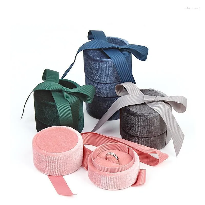 Smycken påsar väskor produkt runda örhängen ringer box bowknot arrangör hållare bröllop engagemang presentpaket för display edwi2222