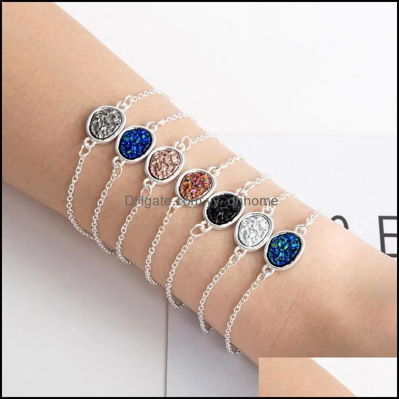 New styles 6 Colors Round Water Drop Square Drusy Druzy Bracelet Link Chain Resin Geometric Stone Bracelet for women jewelry